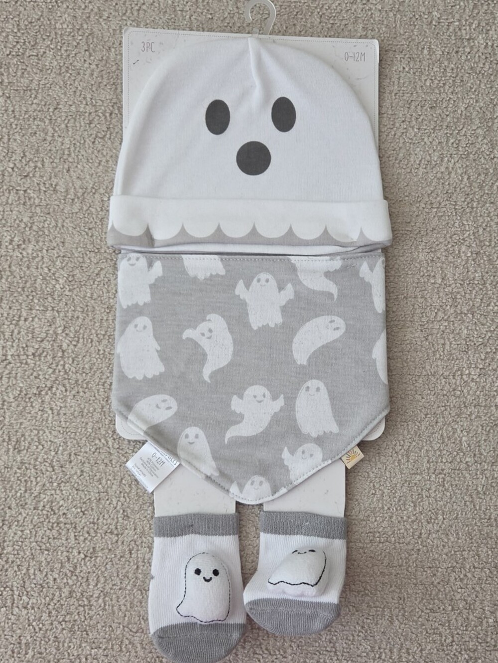 Ghost Print Gray Hat, Bib and Socks Set